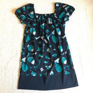 Short sleeve Navy Geo Print Shift Dress